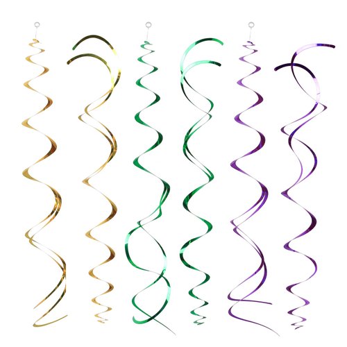 Mefuny Pack of 30 Purple Gold Green Hanging Swirl Decorations Mardi Gras Sparkly Streamers Foil Swirls for Ceiling Decorations Party Supplies