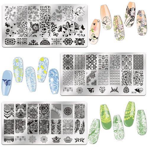 Biutee Nail Stamping Plate Kit 2 Nail Stamper 13 Nail Art Stamp Plate Set 2 Scraper Nail Stamping Kit Template Image Plate Stencils Tool for Manicure Lace Design Holiday
