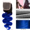 SEXAY Blue 4x4 Lace Closure Body Wave Brazilian Virgin Human Hair Extensions Ombre Free Part Closure Pre Plucked With Baby Hair for Black Women 1B/Blue Color Closure(16inch)