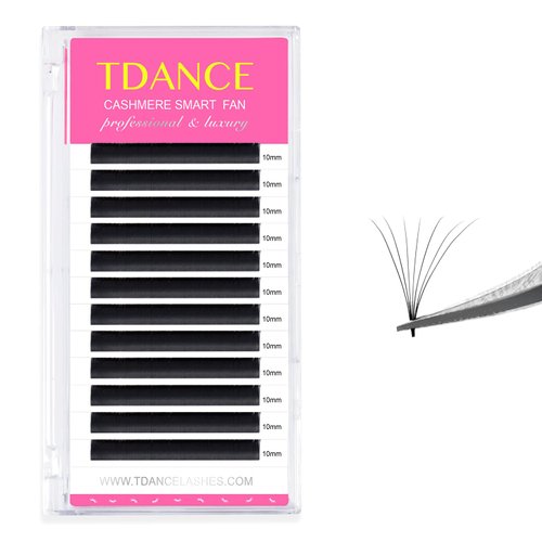 TDANCE Cashmere Easy Fan Lash Extensions Self Fanning Mega Volume Lash Extensions 0.07mm D Curl 14mm Single Length Matte Black Eyelash Extensions(0.07-D,14mm)