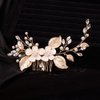 Teyglen Crystal Flower Leaf Bride Wedding Hair Comb Gold Leaves Rhinestone Headband Hair Pieces Bridal Side Hair Comb Hair Accessories for Women Girls Bridesmaid