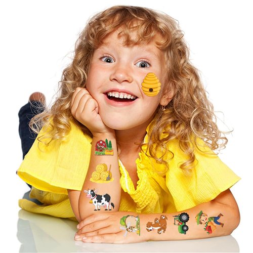 Farm Theme Temporary Tattoos, Famer Animals Temporary Tattoo Stickers for Birthday Decorations, Party Supplies Party Favors, School Rewards Gifts