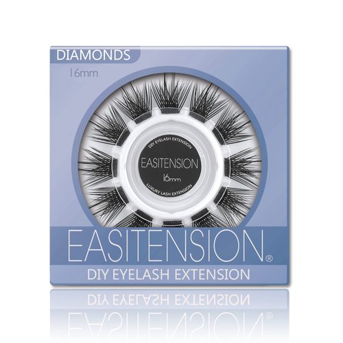 DIY Eyelash Extension, 3D Effect Glue Bonded Band Individual Lash 12 Clusters Volume Lashes Set, Home Eyelash Extension, C curl Lashes Pack(16MM-DIAMONDS)