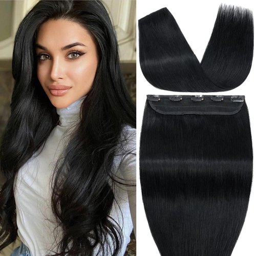 S-noilite Clip in Human Hair Extensions Clip in Hair Extensons 100% Real Human Hair One Piece/5 Clips 3/4 Full Head-Thicker Hair Clip Standard Weft Straight Soft 10 Inch/65g (#01 Jet Black)