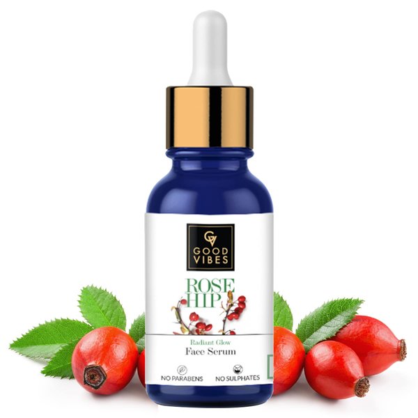 Good Vibes Rosehip Face Serum with Vitamin E | Hydrating Serum for Reducing Dark Circle & Spots | Ideal for Dry & Dehydrated Skin | 0.34 Fl Oz/10ml