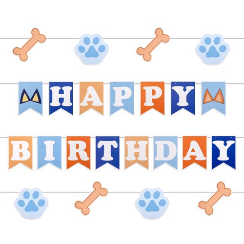 Blue Dog Happy Birthday Banner, Dog Themed Banner Happy Birthday Party Supplies Birthday Banner D...