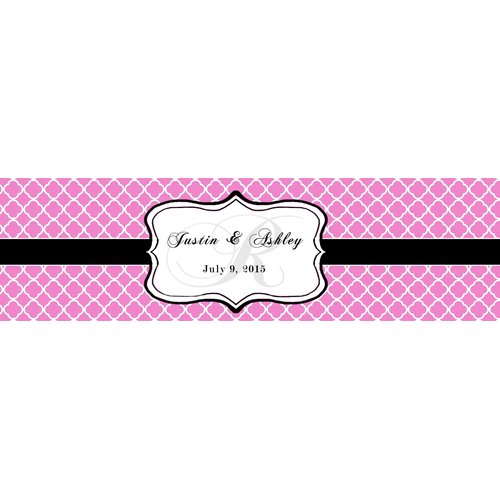 100 Pink Pattern Monogram Wedding Water Bottle Labels Engagement Party 8"x2"