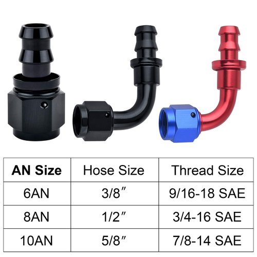 SYKRSS 10AN 90 Degree Push Lock Swivel Hose End Fitting For Rubber Fuel Line Black 2pcs