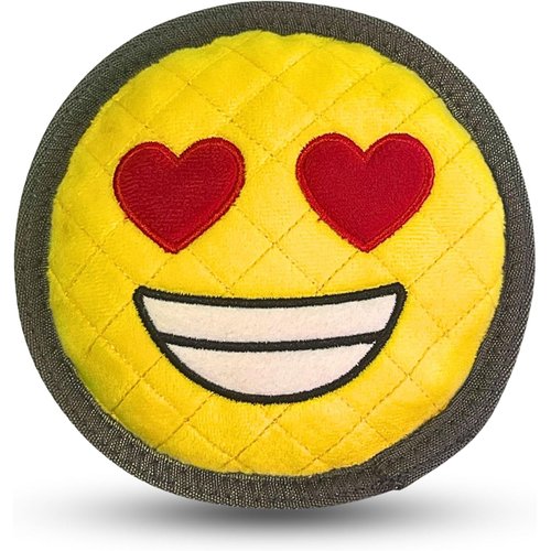 Pride Gone Wild Rip Roarin Tough Squeaky Emoji Pillow Squeaker Dog Toy Yellow Smiley Face with Heart Eyes