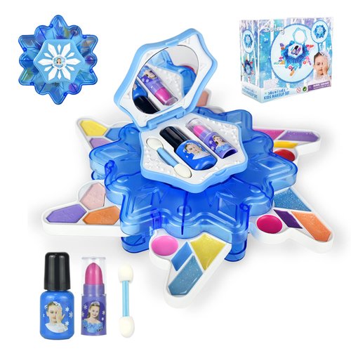 SOLLASY Kids Makeup Kit for Girl 24 Colors Girls Play Makeup Set Washable Safe Funny Snowflake Shaped Kids Make Up Sets Cosmetics Kit Birthday Halloween Toys Gift for 3 4 5 6 7 8 9 10 Years Old