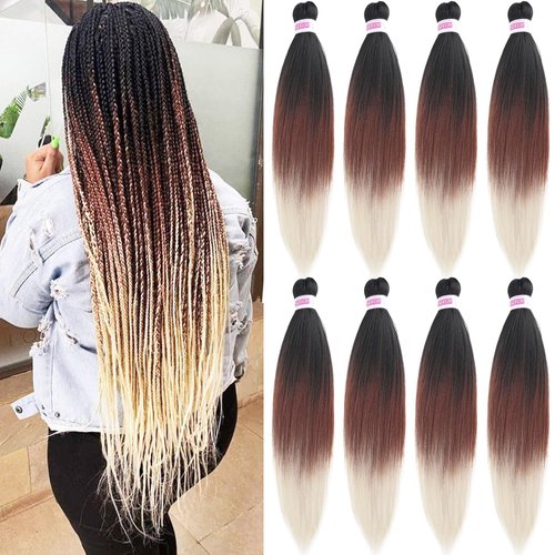 Blonde Ombre Braiding Hair Pre Stretched Kanekalo Prestretched Braiding Hair Ombre 1b to Brown Blonde Colored Hair Extensions for Braiding 26 Inch 8 Packs Micro Soft Long Jumbo Braiding Hair