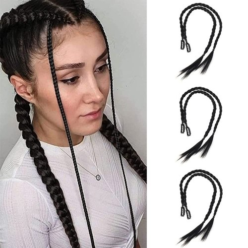 6Pcs Braid Hair Extensions Baby Braids Front Side Bang Curtain Straight Ponytail Clip in Hair Ext...