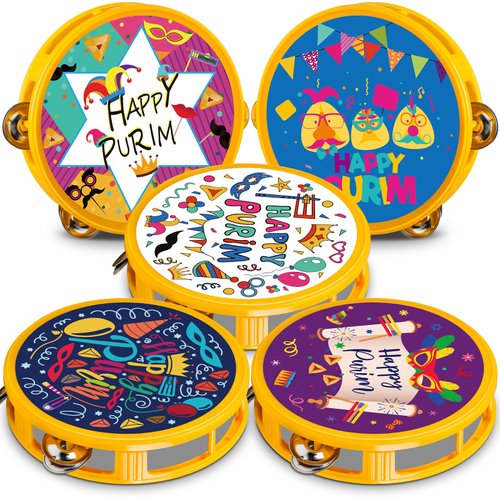 Lukmaa 20 Pcs Happy Purim Tambourine Noisemaker Purim Percussion Musical Instruments Festivities Begin with Noise Maker for Happy Purim Day Party Birthday Supplies