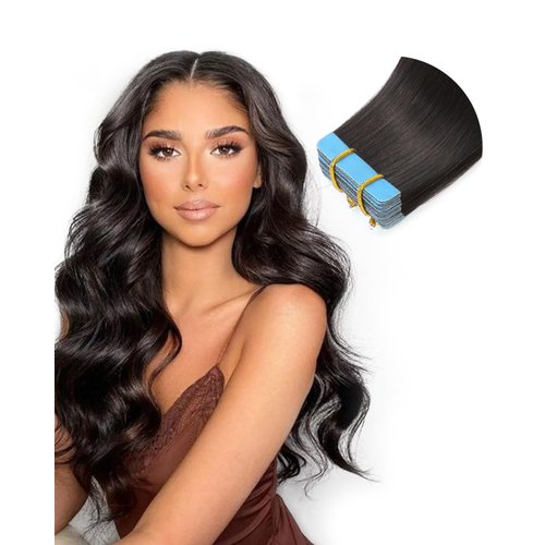 Missme Tape In Hair Extension Human Hair,16ins 20pieces 40g Tape On Hair Extensions 100% Real Remy Human Natural black Hair For Women