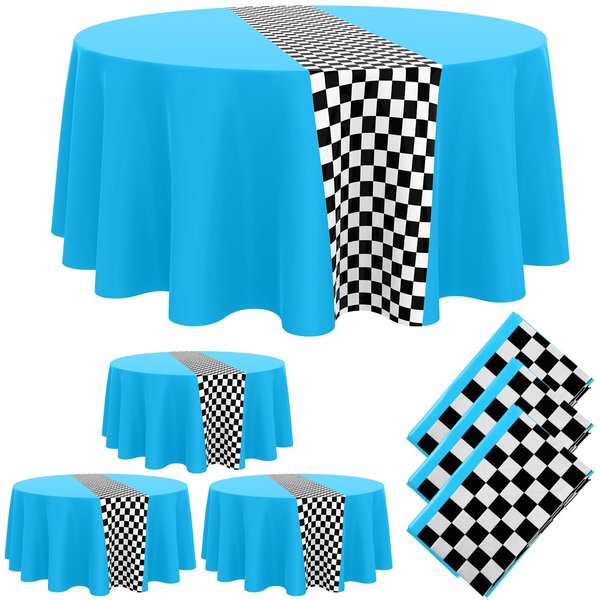 Oudain Cars Birthday Party Supplies Racing Party Decorations Round Racing Tablecloth Checkered Flag Table Covers Road Plastic Table Cloth, 1950s Disco Dancing Party Tablecloth (Light Blue,3 Pcs)