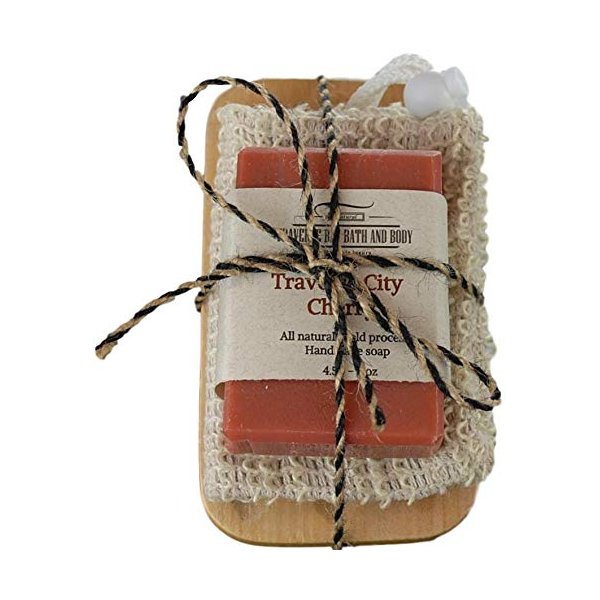 Traverse City Cherry, All natural handmade soap, with soap dish and soap saver bag. Healing Essential oil soap, Great gift.