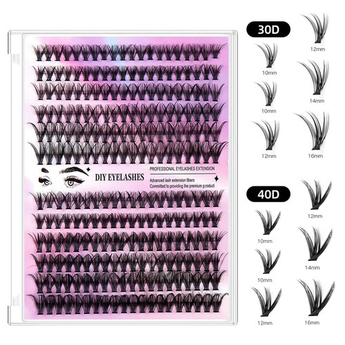Natural Lash Extension Kit 240 PCS Lash Clusters Kit False Eyelashes Natural Look Wispy Lashes 10-16MM Individual Lashes Extensions DIY at Home