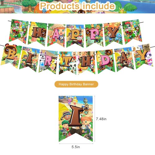 Animal Cross-ing Themed Birthday Party Supplies,Animal Game Balloons Decorations for New Horizons Party Happy Birthday Balloons, Cupcake Toppers, Cake Toppers