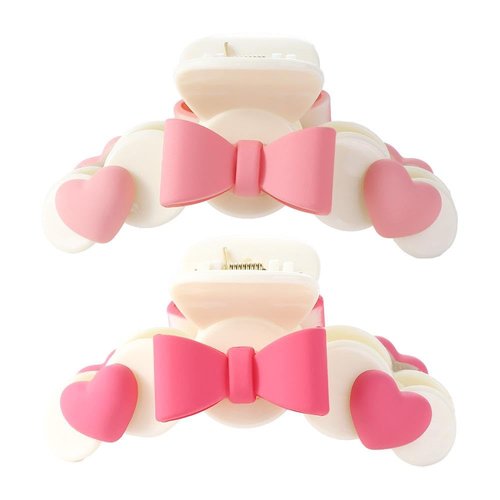 2Pcs Bowkont Hair Claw Non-Slip Metal Shark Clip Love Heart Hair Crab Clip for Women Girls Ponytail Holder Thick and Thin Hair Accessories