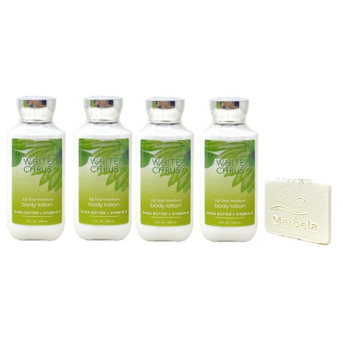 Bath & Body Works White Citrus 4 Pack Body Lotion Gift Set with a Natural Oats Sample Soap