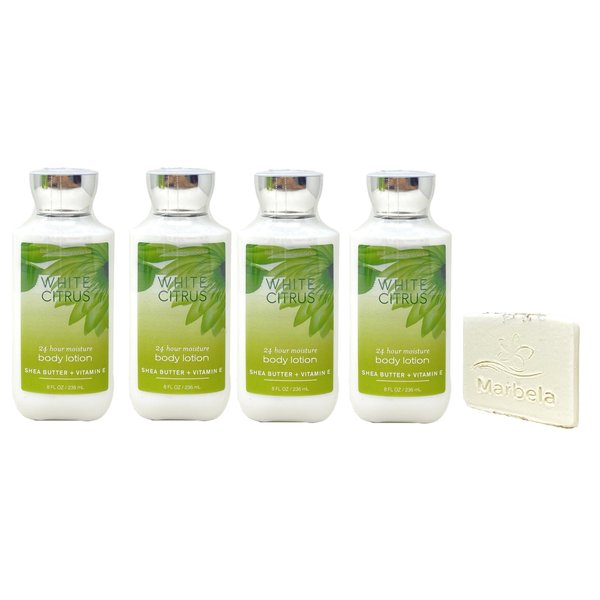 Bath & Body Works White Citrus 4 Pack Body Lotion Gift Set with a Natural Oats Sample Soap