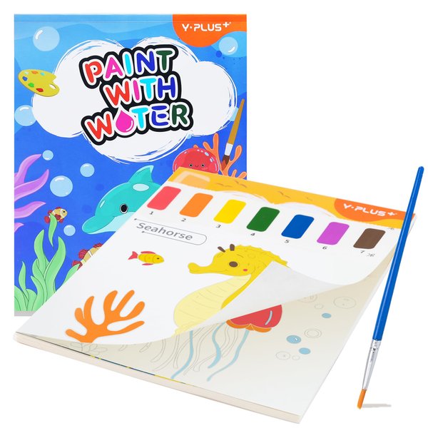 YPLUS Paint with Water Books for Toddlers, Watercolor Painting Paper for Kids Ages 1-3, 2-4, Art Craft Gift for Drawing with Brush - Sea