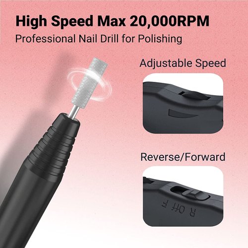 MelodySusie Electric Nail Drill Machine,PC120I Portable Electric Nail File Efile Set for Acrylic Gel Nails, Manicure Pedicure Tool with Nail Drill Bits Sanding Bands Dust Brush, Black