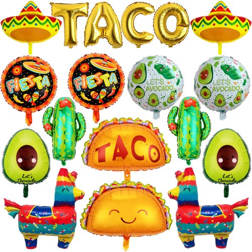18 PCS Fiesta Party Balloons Supplies Taco Balloons Mexican Balloons Cinco De Mayo Party Decorations Cactus Avocado Hat Jumbo Mylar Foil Balloons Fiesta Party Decorations