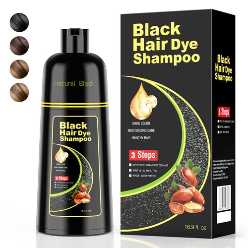 KAISASA Black Hair Dye Shampoo 3 in 1，Argan Natural Herbal Hair Color Shampoo Covers Gray Hair for Women and Men (16.9 fl.oz Black)