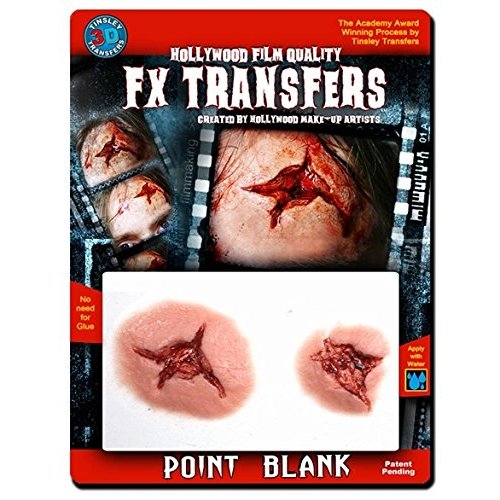 Tinsley Transfers POINT BLANK/Gun Shot - Film Quality Realistic 3D Prosthetic Makeup FX Transfer. Apply With Water.