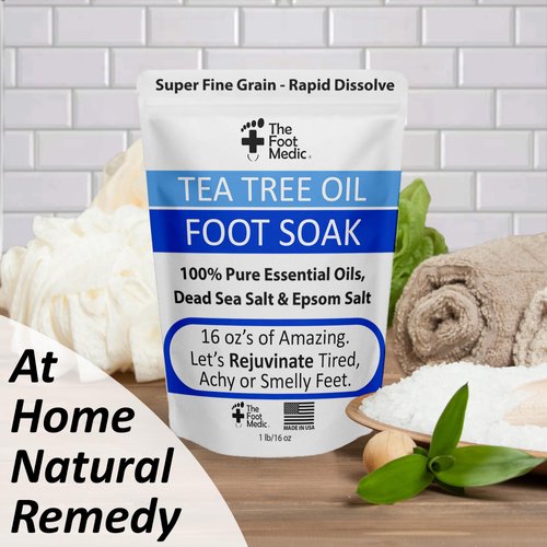 Tea Tree Oil Foot Soak with Epsom Salt: For Itchy Feet, Pedicure Foot Spa, Smelly Odor, Foot Therapy, Soften Calluses, Foot Health Care 16 oz
