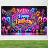 Blissyard Neon Birthday Party Banner 71x43 Inch Glow in The Dark Birthday Party Photography Backdrops Happy Birthday Party Decoration Banner for Kids Boys Girls