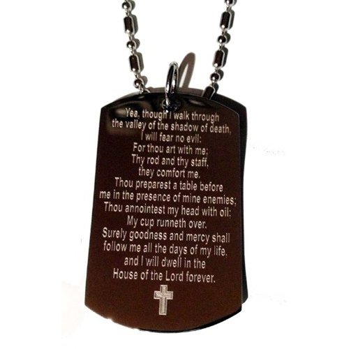 Psalm 23:4 "I Walk Throught the Valley of the Shadow of Death Christ Cross Logo Symbols - Military Dog Tag Luggage Tag Key Chain Keychain Metal Chain Necklace
