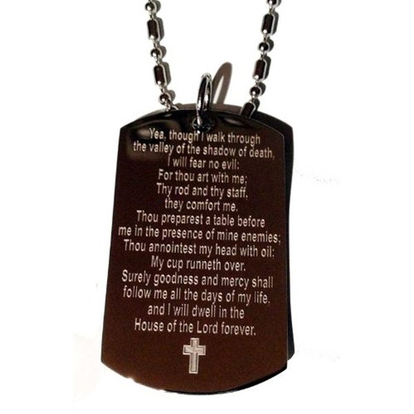 Psalm 23:4 "I Walk Throught the Valley of the Shadow of Death Christ Cross Logo Symbols - Military Dog Tag Luggage Tag Key Chain Keychain Metal Chain Necklace