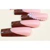 Hkanlre Press on French Nails Square Brown Fake Nails Tips Full Cover Long Bow False Pearl 3D Nails for Women and Girls 24PCS