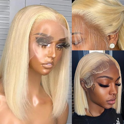 Munx Blonde Bob Wig Human Hair, 613 13X6 Deep Part Lace Front Wigs Human Hair Pre Plucked Glueless HD Lace Frontal Wig 180% Density Straight Short Bob Wigs for Black Women 12in