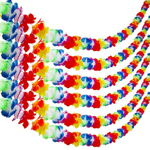 Aneco 6 Pack Colorful Hawaiian Luau Tropical Flower Lei Garland Party Decorations Hawaiian Tropic...