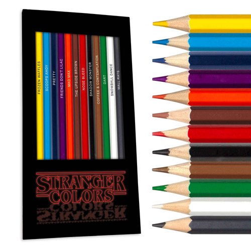 Stranger Colors Colored Pencil Set & Coloring Pages for Fans | Gift Set of 12 Inspired Parody Pencils with Clever Foil-Stamped Names + 10 Fun Coloring Pages