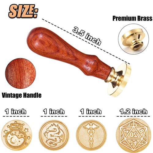 DND Wax Seal Stamp, Ideal Gift for Dungeons and Dragons/D&D Envelope Scroll. Fantasy Wax Seal Kit with Dragon/D20 Dice/Magic Potion/Caduceus, Great RPG Accessories Nerdy Gift for DND Lover DM & Player