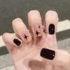 BABALAL Square Press on Nails Short Acrylic Nails Glossy Nails Squoval Black Star Fake Nails 24Pcs Artificial Nails for Women and Girls