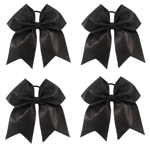 CN 4Pcs 7&quot; Glitter Red Cheer Bows With Ponytail Holder Girls Sparkle Cheer Bow