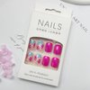 Pink Flower Press on Nails Short Square Fake Nails Spring False Nails with Hot Pink Acrylic Nails Floral Design Stick on Nails Full Cover Glossy Glue on Nails Artificial Nails for Women Manicure 24Pcs
