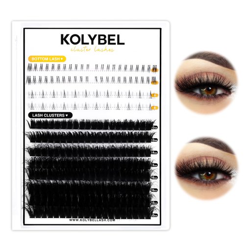 KOLYBEL Lash Clusters with Bottom Lash Extension Lash Wispy Lash Clusters Volume Lash Extension Individual Lashes 80D Cluster Lashes 10-20mm Thick Cluster Eyelash Extensions(80D with Bottom Lashes)