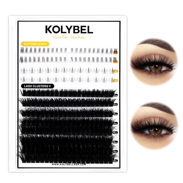 KOLYBEL Lash Clusters with Bottom Lash Extension Lash Wispy Lash Clusters Volume Lash Extension Individual Lashes 80D Cluster Lashes 10-20mm Thick Cluster Eyelash Extensions(80D with Bottom Lashes)