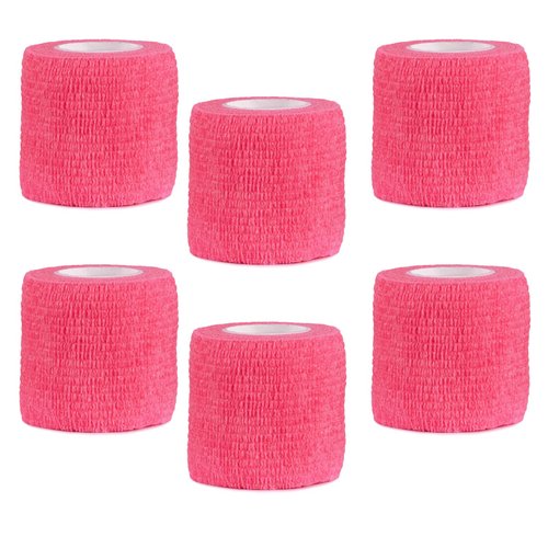 VideoPUP Tattoo Grip Cover Wrap,6pcs Phosphor Pink Disposable Cohesive Tattoo Grip Cover Elastic Bandage Handle Grip Tube for Tattoo Machine Tattoo Grip Accessories