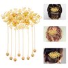 Beaupretty Wedding Hair Comb Hair Accessories Chinese Classical Long Tassel Bell Floral Leaves Hairpins Clips for Bride Wedding Party Gold