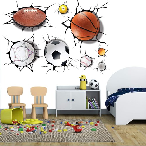 3D Rugby Football Basketball Volleyball Soccer Ball Wall Decals Stickers Wall Stickers Decals Wall Decor Decals Wall Decor Sports Decals Wall Murals Decoration Décor Poster Nursery (Football Decal)