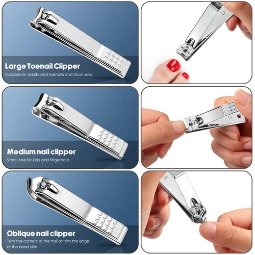 4PCS Professional Nail Clippers Set, Toenail Clippers & Fingernails & Nail File, Silver Nail Cutter, Sharpest Thick Toenail & Ingrown Nail Clipper Set, Best Travel and Gift for Men and Women