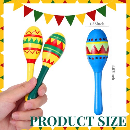 Civaner 12 Pcs Mini Fiesta Maracas for Adults Cinco De Mayo Maracas Mexican Party Decorations 6 Designs Maracas Party Favors for Mexican Party Props, 4.92 x 1.38 Inch