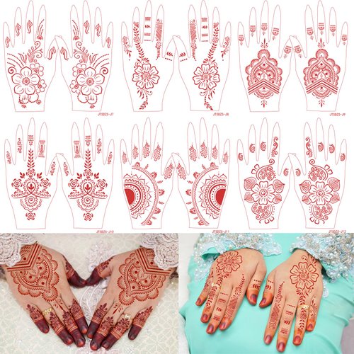 Henna Tattoo 6 Sheets Henna temporary tattoos stickers, Brown Henna Tattoo Stickers kit,Waterproof Red Ink Henna hands Tattoo,for Women Party Decorations